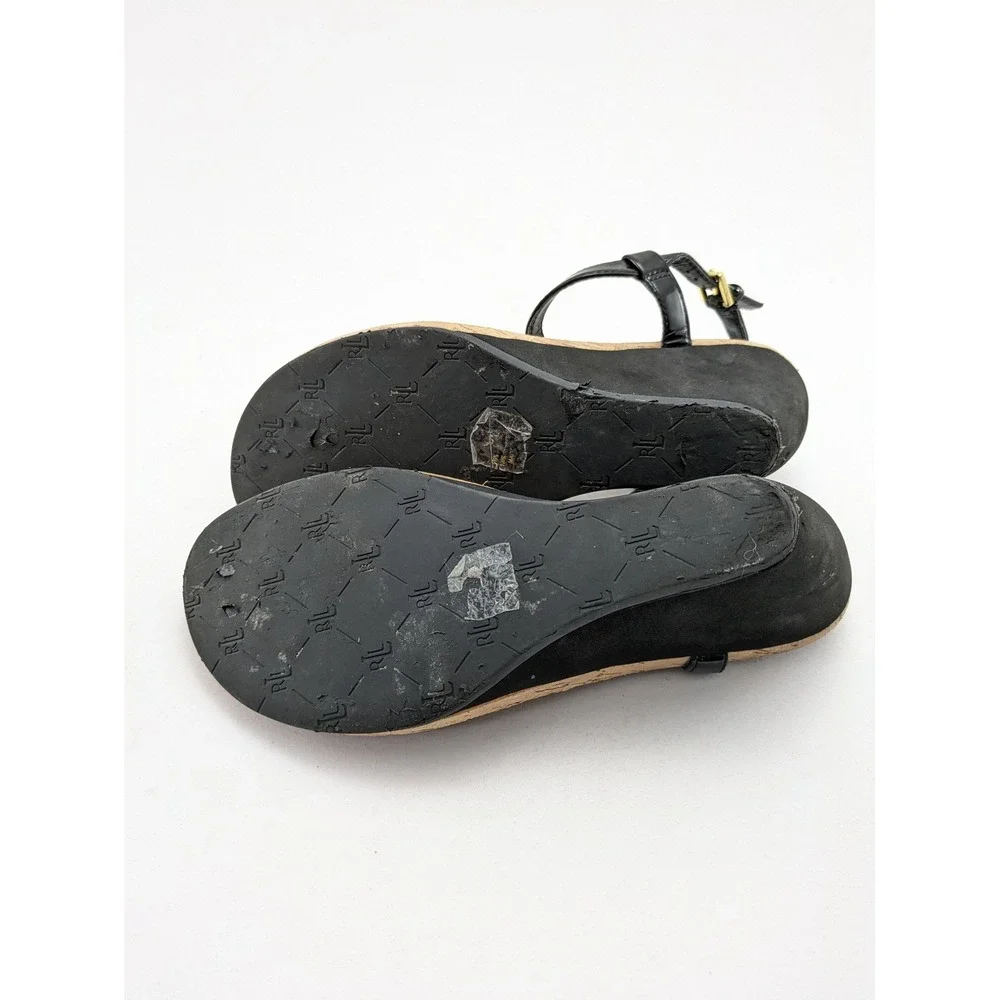 Womens Lauren Ralph Lauren Black T-Strap‎ Outdoor Casual Sandals Size 9
